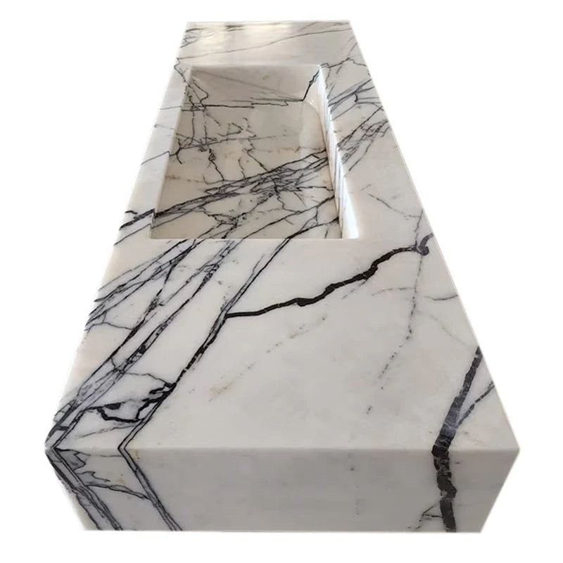 New York Marble Wall-mount Bathroom Sink Hidden Drain Polished (W)16" (W)43" (H)6" side view