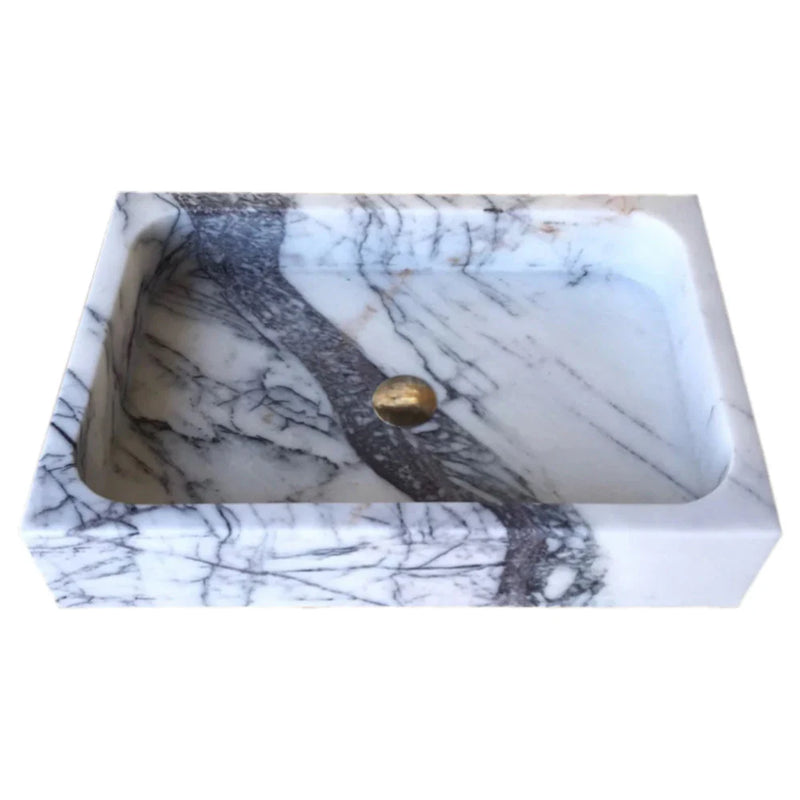 New York Marble Rectangular Wall-mount Bathroom Sink Polished (W)16" (L)24" (H)5" top angle view