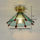 Nordic amber & teal stained glass copper led ceiling light bedroom