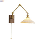 Nordic copper wall lamp with wood backplate for bedroom