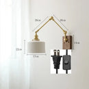 Nordic copper wall lamp with wood backplate for bedroom