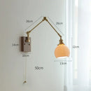 Nordic copper wall lamp with wood backplate for bedroom