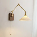 Nordic copper wall lamp with wood backplate for bedroom