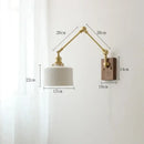 Nordic copper wall lamp with wood backplate for bedroom