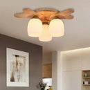 Nordic cream glass bell ceiling light with wood antler for bedroom
