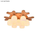 Nordic cream glass bell ceiling light with wood antler for bedroom