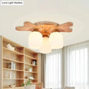 Nordic cream glass bell ceiling light with wood antler for bedroom