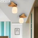Nordic cream glass bell ceiling light with wood antler for bedroom