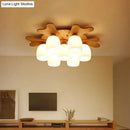 Nordic cream glass bell ceiling light with wood antler for bedroom