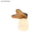 Nordic cream glass bell ceiling light with wood antler for bedroom