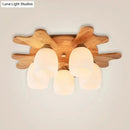 Nordic cream glass bell ceiling light with wood antler for bedroom