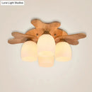 Nordic cream glass bell ceiling light with wood antler for bedroom