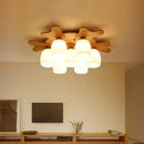 Nordic cream glass bell ceiling light with wood antler for bedroom