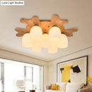 Nordic cream glass bell ceiling light with wood antler for bedroom