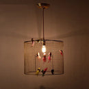 Nordic gold bird cage pendant lamp bedroom light with colorful birds