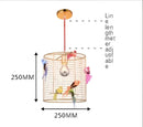 Nordic gold bird cage pendant lamp bedroom light with colorful birds