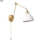 Nordic gold ceramic led wall lamp bedroom with ribbed glass shade