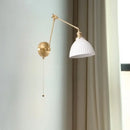 Nordic gold ceramic led wall lamp bedroom with ribbed glass shade