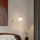 Nordic gold ceramic led wall lamp bedroom with ribbed glass shade