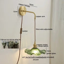 Nordic gold etched glass wall sconce lamp bedroom braided cord