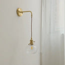 Nordic gold etched glass wall sconce lamp bedroom braided cord