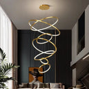 Nordic home decor golden spiral ring chandelier staircase lighting