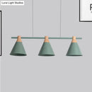 DecorBites™ Nordic Metal Hanging Chandelier - Triple Light Cone Shade in Green/Grey/Yellow - Perfect for Kitchen Island Lighting