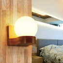 Nordic opal glass and wood wall sconce bedroom wall light