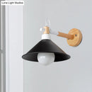 DecorBites™ Nordic Style Conic Wall Sconce with Wooden Backplate and Black Metallic Finish