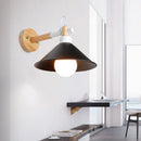 DecorBites™ Nordic Style Conic Wall Sconce with Wooden Backplate and Black Metallic Finish