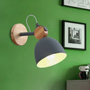 Nordic white and wood wall lamp with angle adjustable domed shade bedroom