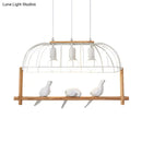 Nordic white iron cage island pendant light with birds dining room