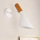 Nordic white monochrome wall light with wood handle for bedroom