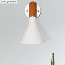 Nordic white monochrome wall light with wood handle for bedroom