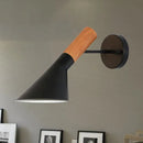 Nordic white monochrome wall light with wood handle for bedroom