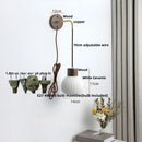Nordic white ribbed ceramic wood wall sconce – bedroom pull chain light