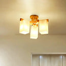 Nordic wood and cuboid cream glass ceiling lamp living room light
