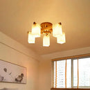 Nordic wood and cuboid cream glass ceiling lamp living room light