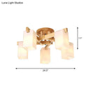 Nordic wood and cuboid cream glass ceiling lamp living room light