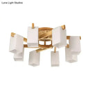 Nordic wood and cuboid cream glass ceiling lamp living room light