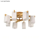 Nordic wood and cuboid cream glass ceiling lamp living room light