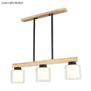 Nordic wooden linear pendant with glass shades for dining room