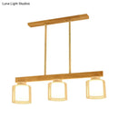 Nordic wooden linear pendant with glass shades for dining room
