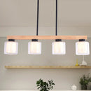 Nordic wooden linear pendant with glass shades for dining room