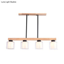 Nordic wooden linear pendant with glass shades for dining room