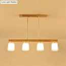 Nordic wooden linear pendant with glass shades for dining room