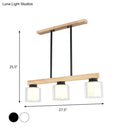Nordic wooden linear pendant with glass shades for dining room