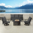Black Aluminum Fire Table Set with Sofa and Two Club Chairs