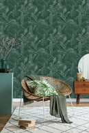 Green Wallpaper with Leaves Pattern