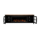 Nuvia 83-Inch Bourbon Black TV Stand With Fireplace And Glass Windowpane Doors (SAK40281)